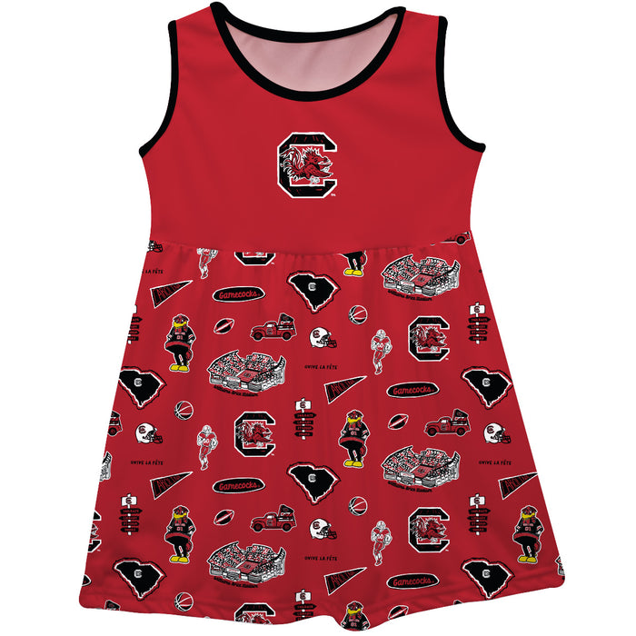 South Carolina Gamecocks Sleeveless Tank Dress Girls Garnet Repeat Print Hand Sketched Vive La Fete Impressions