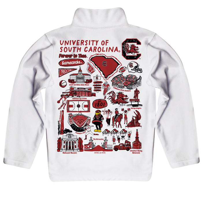 South Carolina Gamecocks Hand Sketched Vive La Fete Impressions Artwork White Boys Quarter Zip Pullover V1