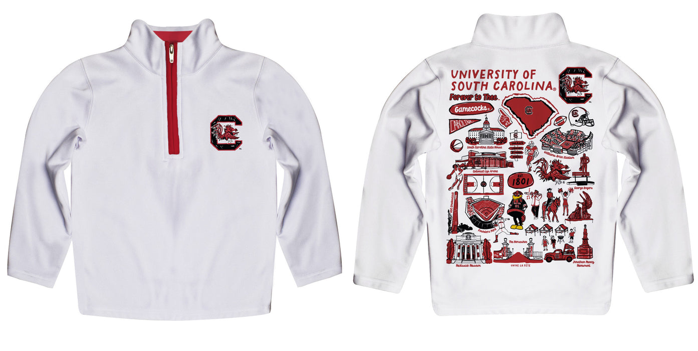 South Carolina Gamecocks Hand Sketched Vive La Fete Impressions Artwork White Boys Quarter Zip Pullover V1