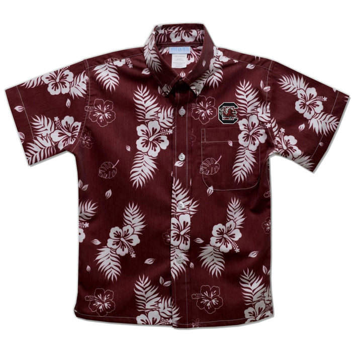 South Carolina Gamecocks Maroon Hawaiian Boys Short Sleeve Button Down Shirt