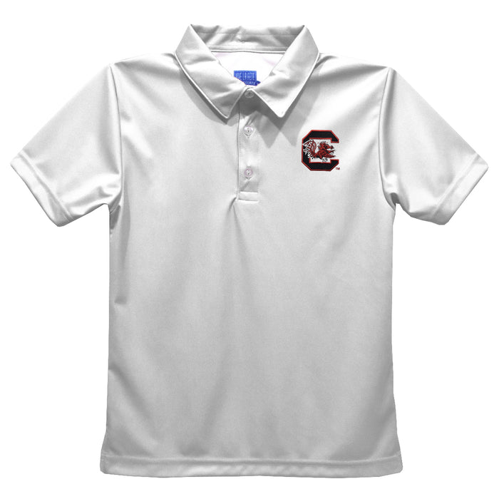 South Carolina Gamecocks Embroidered White Short Sleeve Polo Box Shirt