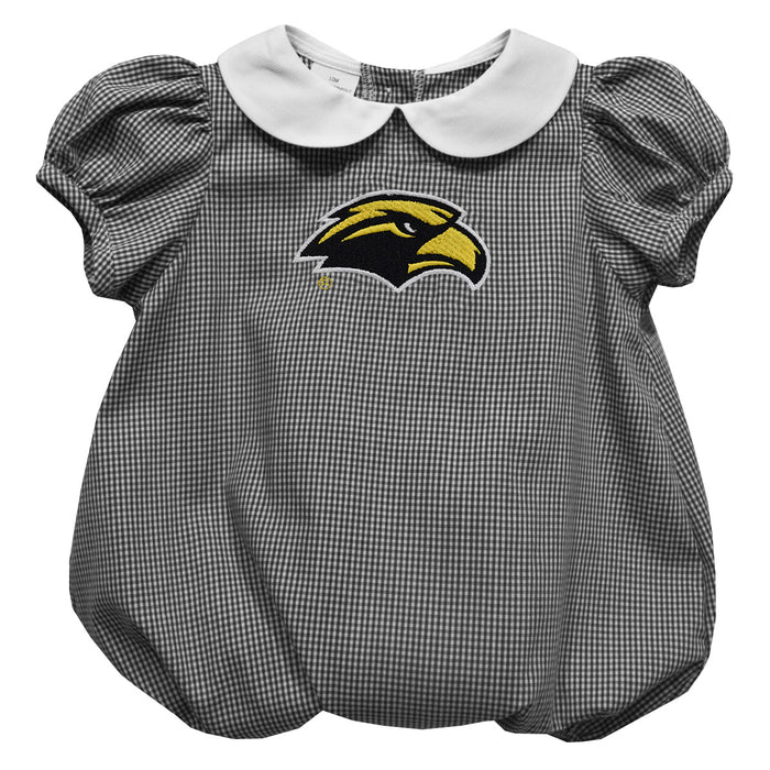 Southern Miss Golden Eagles Embroidered Black Gingham Girls Baby Bubble Short Sleeve