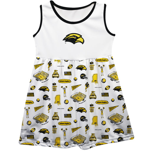 Southern Miss Golden Eagles Sleeveless Tank Dress Girls White Repeat Print Hand Sketched Vive La Fete Impressions