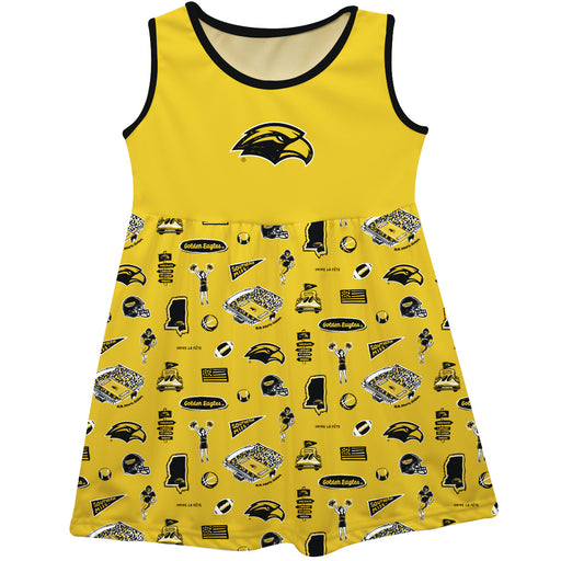 Southern Miss Golden Eagles Sleeveless Tank Dress Girls Gold Repeat Print Hand Sketched Vive La Fete Impressions