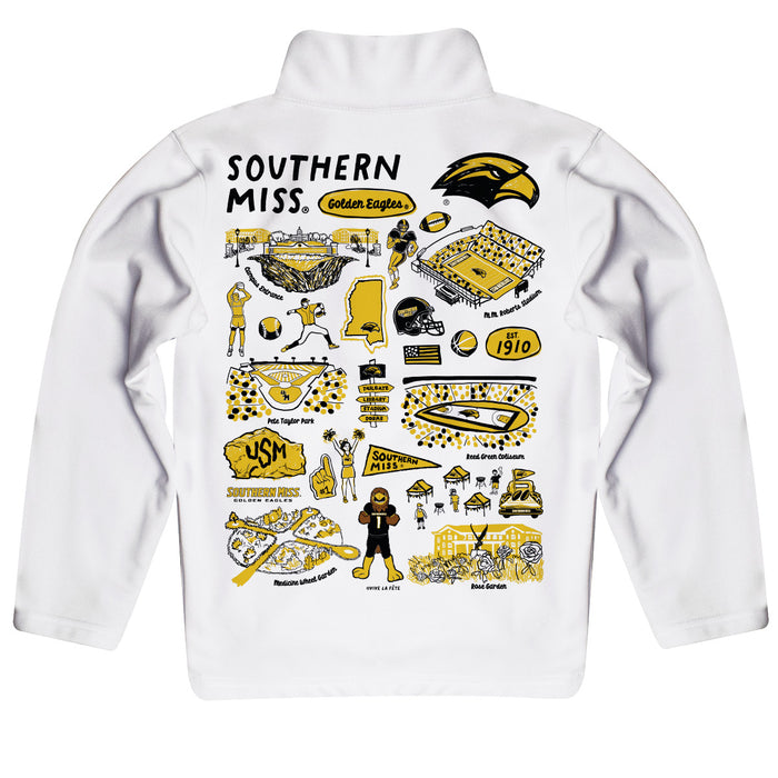 Southern Miss Golden Eagles Hand Sketched Vive La Fete Impressions Artwork White Boys Quarter Zip Pullover V1