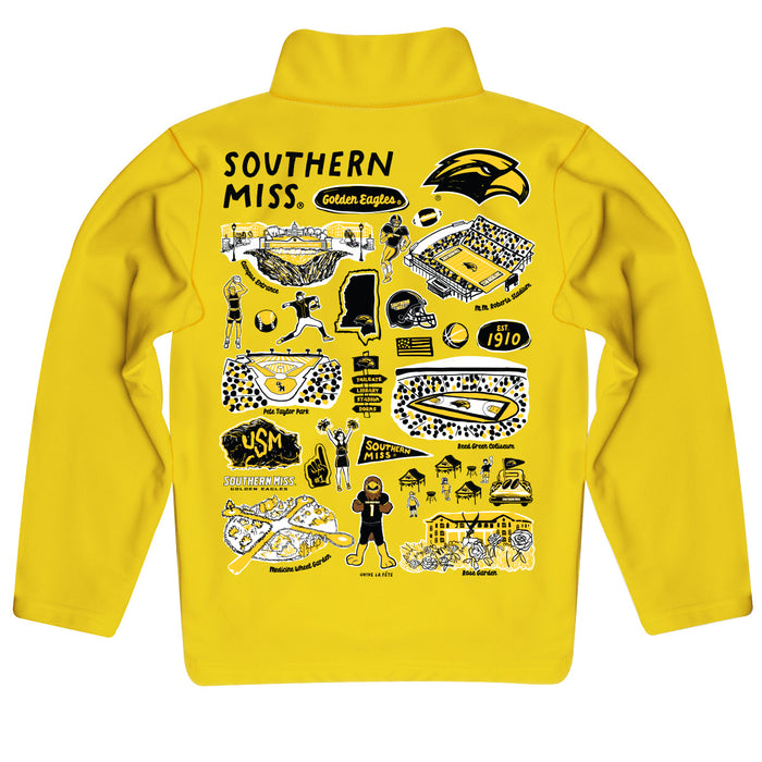 Southern Miss Golden Eagles Hand Sketched Vive La Fete Impressions Artwork Gold Boys Quarter Zip Pullover V1