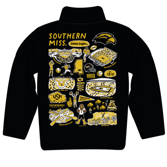 Southern Miss Golden Eagles Hand Sketched Vive La Fete Impressions Artwork Black Boys Quarter Zip Pullover V1