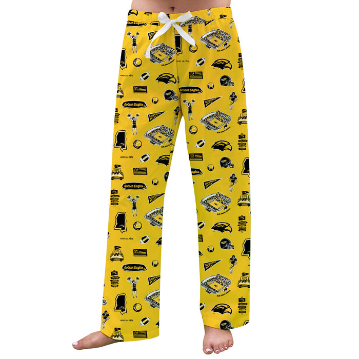 Southern Miss Golden Eagles Repeat Print Hand Sketched Vive La Fete Impressions Artwork Womens  Gold  Lounge Pants