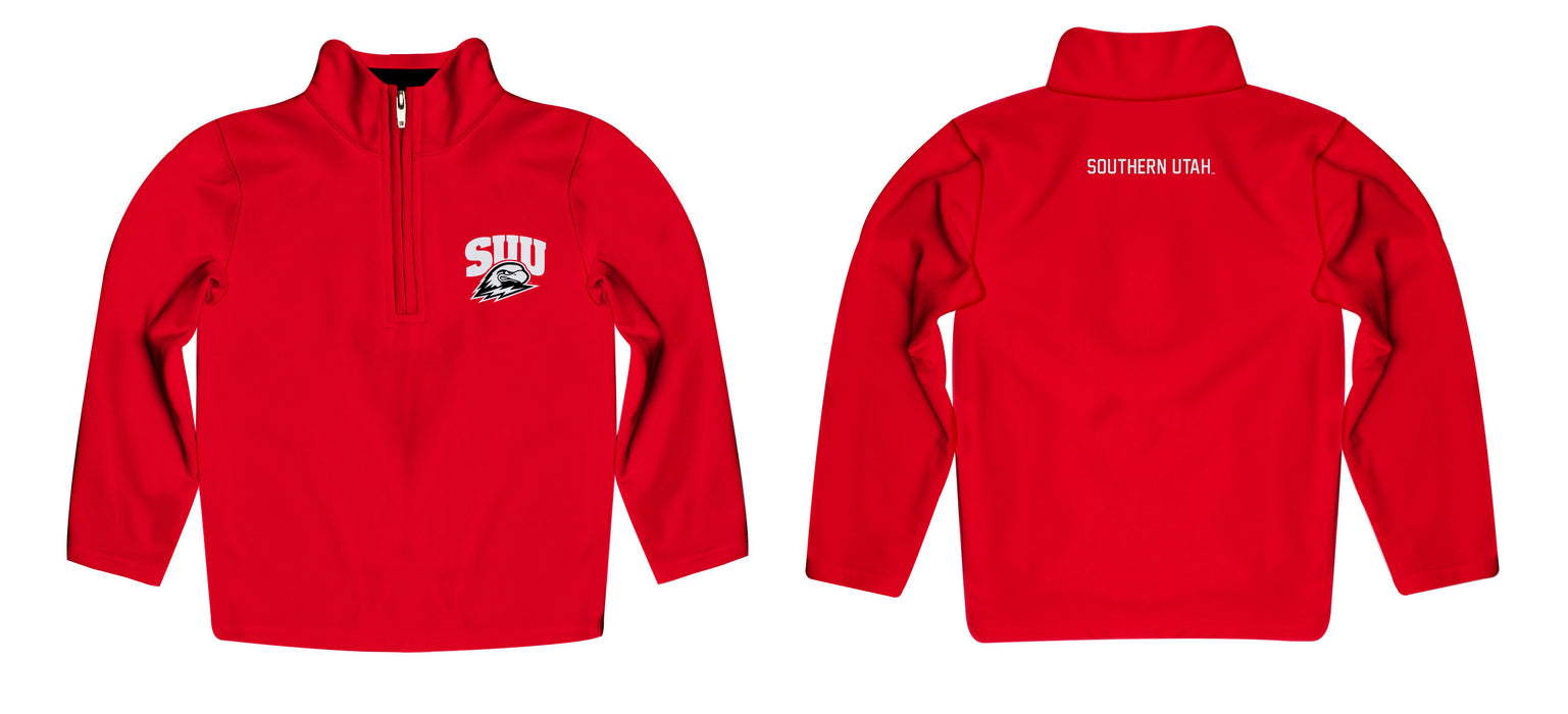 Southern Utah Thunderbirds Vive La Fete Logo and Mascot Name Womens Red Quarter Zip Pullover - Vive La Fête - Online Apparel Store