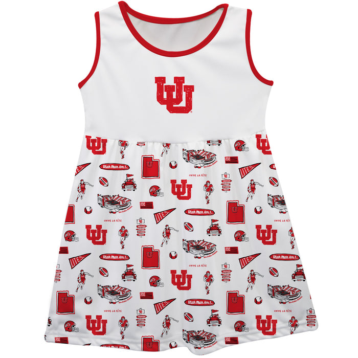 University of Utah Utes Sleeveless Tank Dress Girls White Repeat Print Hand Sketched Vive La Fete Impressions