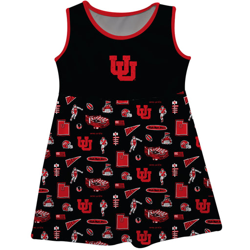 University of Utah Utes Sleeveless Tank Dress Girls Black Repeat Print Hand Sketched Vive La Fete Impressions