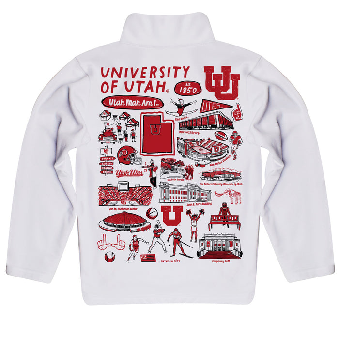 University of Utah Utes Hand Sketched Vive La Fete Impressions Artwork  White Boys Quarter Zip Pullover V1