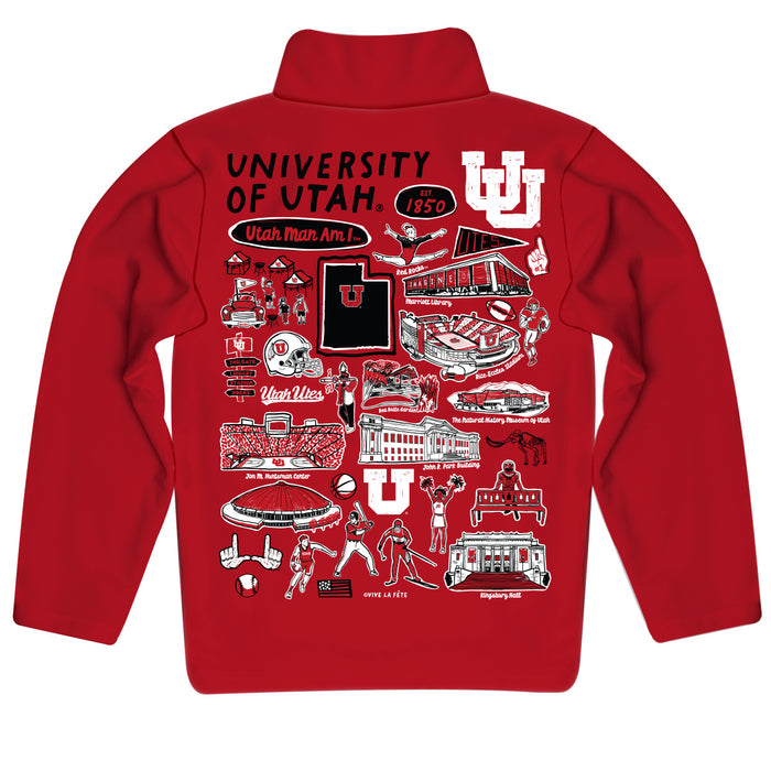 University of Utah Utes Hand Sketched Vive La Fete Impressions Artwork  Red Boys Quarter Zip Pullover V1