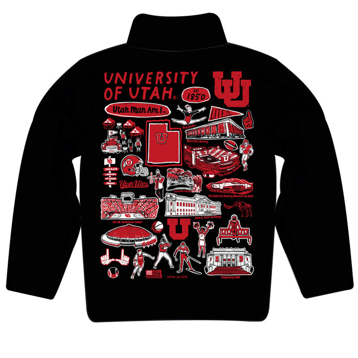 University of Utah Utes Hand Sketched Vive La Fete Impressions Artwork  Black Boys Quarter Zip Pullover V1