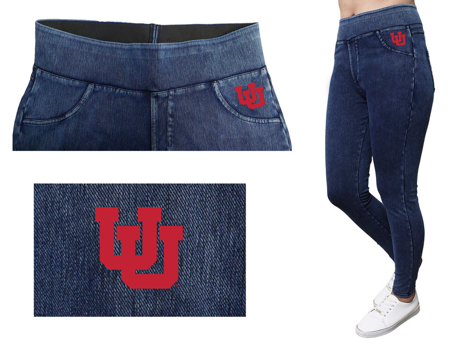 University of Utah Utes Vive La Fete Game Day Collegiate Logo on Fake Pocket Women Red Jeggings