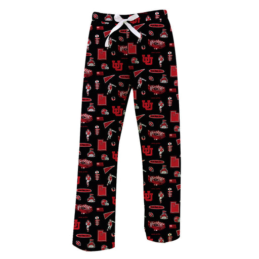 University of Utah Utes Repeat Print Hand Sketched Vive La Fete Impressions Artwork Womens  Black  Lounge Pants