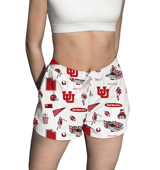 University of Utah Utes Repeat Print Hand Sketched Vive La Fete Impressions Artwork Womens White Lounge Shorts