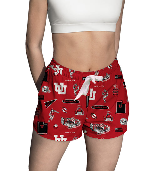 University of Utah Utes Repeat Print Hand Sketched Vive La Fete Impressions Artwork Womens Red Lounge Shorts