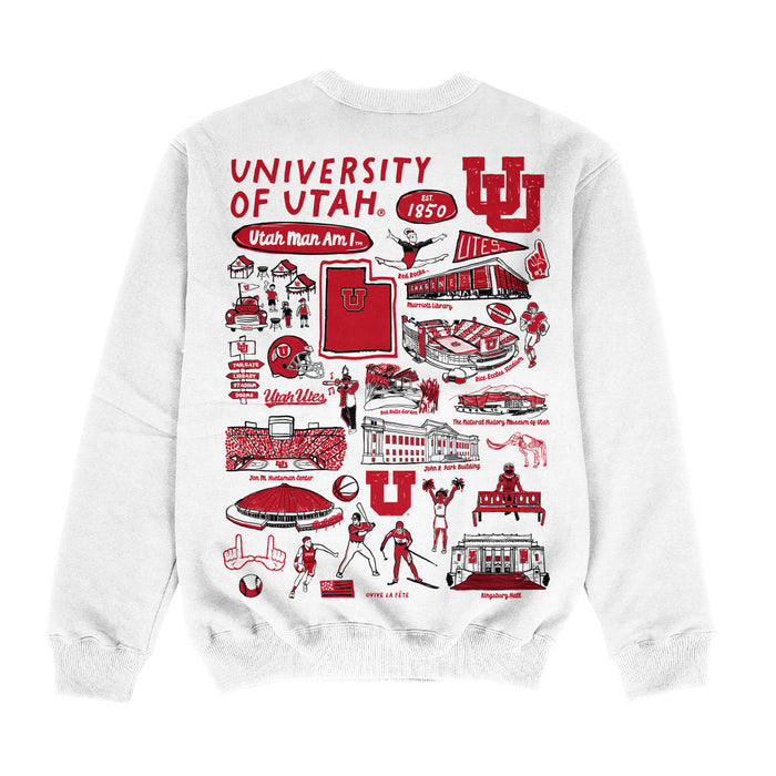 University of Utah Utes Hand Sketched Impressions Artwork White Crewneck Sweatshirt for Women