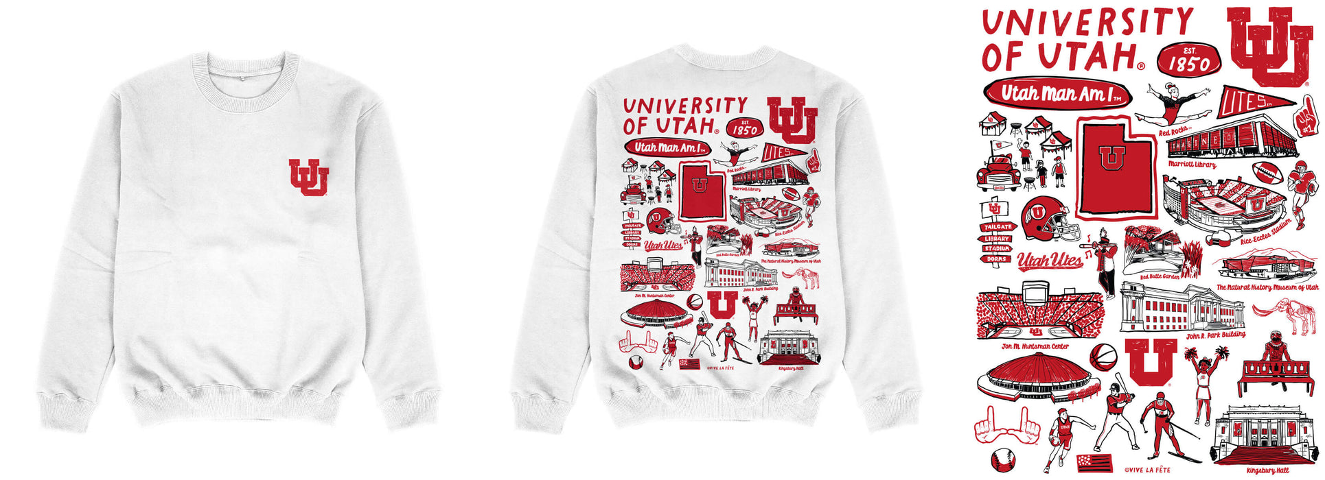 University of Utah Utes Hand Sketched Impressions Artwork White Crewneck Sweatshirt for Women