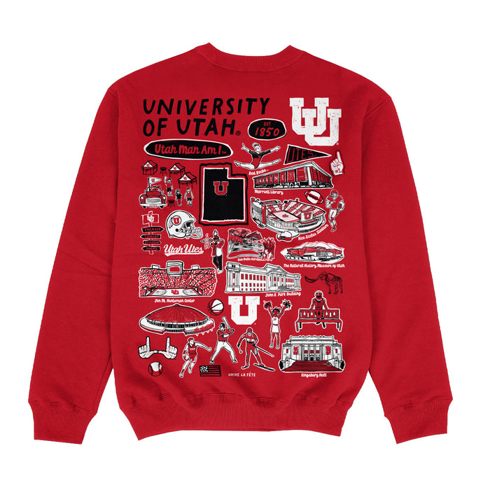 University of Utah Utes Hand Sketched Impressions Artwork Red Crewneck Sweatshirt for Women