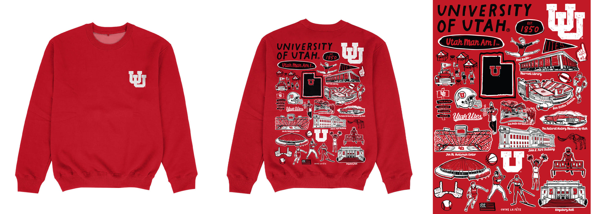 University of Utah Utes Hand Sketched Impressions Artwork Red Crewneck Sweatshirt for Women