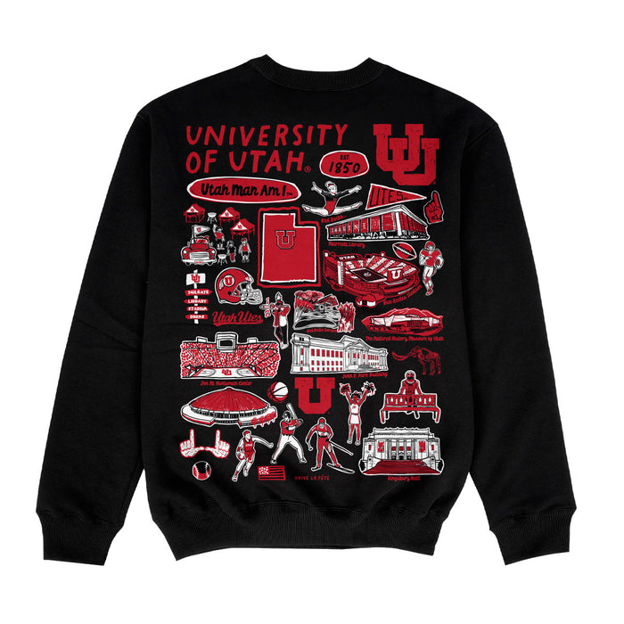 University of Utah Utes Hand Sketched Impressions Artwork Black Crewneck Sweatshirt for Women