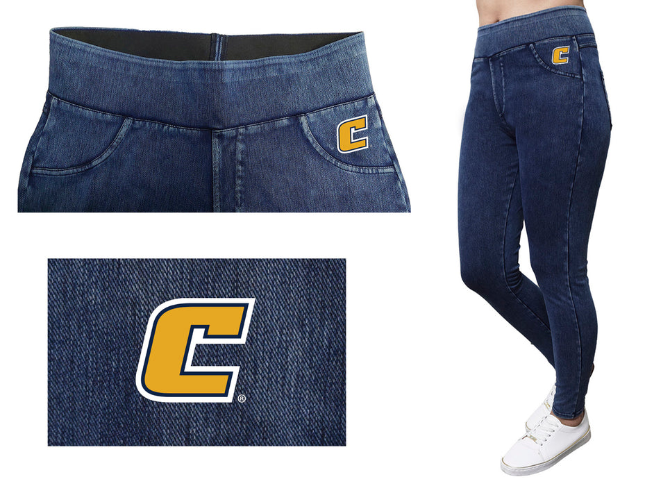 Tennessee Chattanooga Mocs Vive La Fete Game Day Collegiate Logo on Fake Pocket Women Blue Jeggings