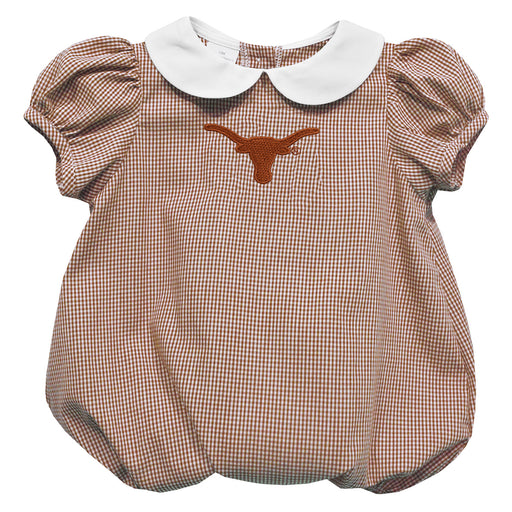 Texas Longhorns Embroidered Orange Gingham Girls Baby Bubble Short Sleeve