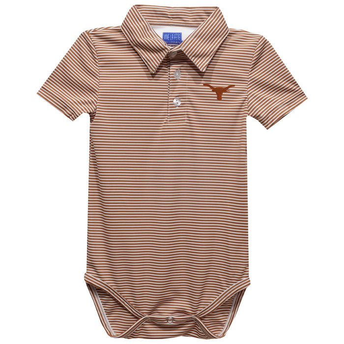 Texas Longhorns Embroidered Burnt Orange Stripe Knit Boys Polo Bodysuit