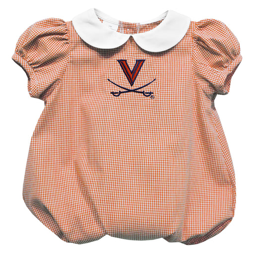 Virginia Cavaliers UVA Embroidered Orange Gingham Girls Baby Bubble Short Sleeve