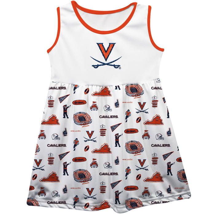 Virginia Cavaliers UVA Sleeveless Tank Dress Girls White Repeat Print Hand Sketched Vive La Fete Impressions