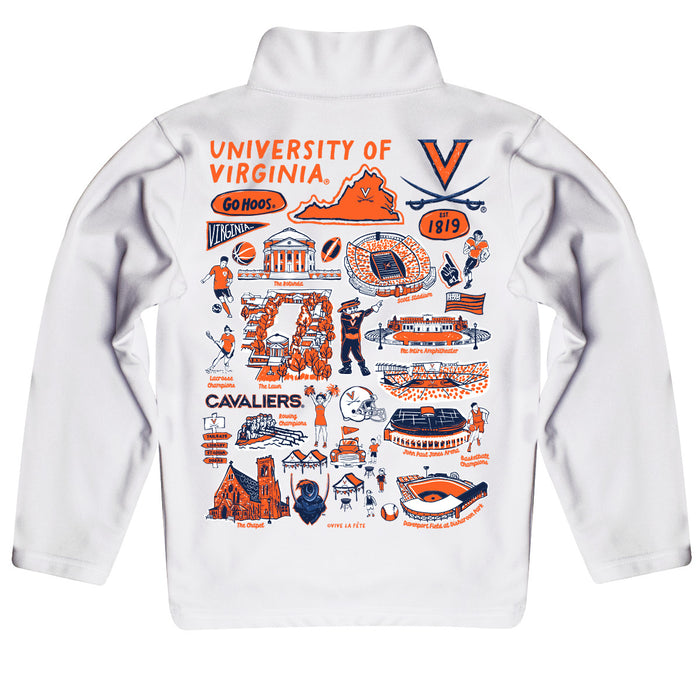 Virginia Cavaliers UVA Hand Sketched Vive La Fete Impressions Artwork White Boys Quarter Zip Pullover V1