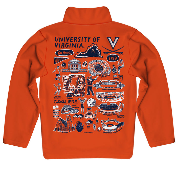 Virginia Cavaliers UVA Hand Sketched Vive La Fete Impressions Artwork  Orange Boys Quarter Zip Pullover V1