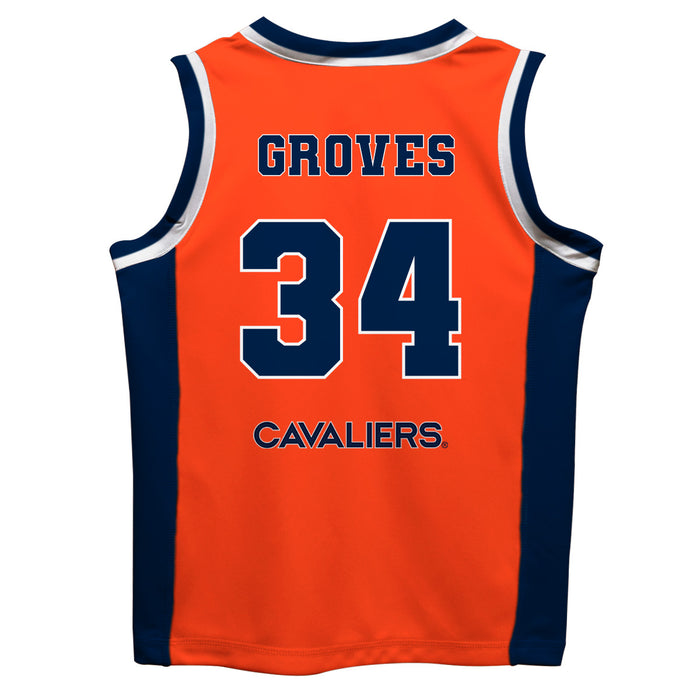 Virginia Cavaliers UVA Vive La Fete Jacob Groves Game Day Orange Boys Basketball Jersey