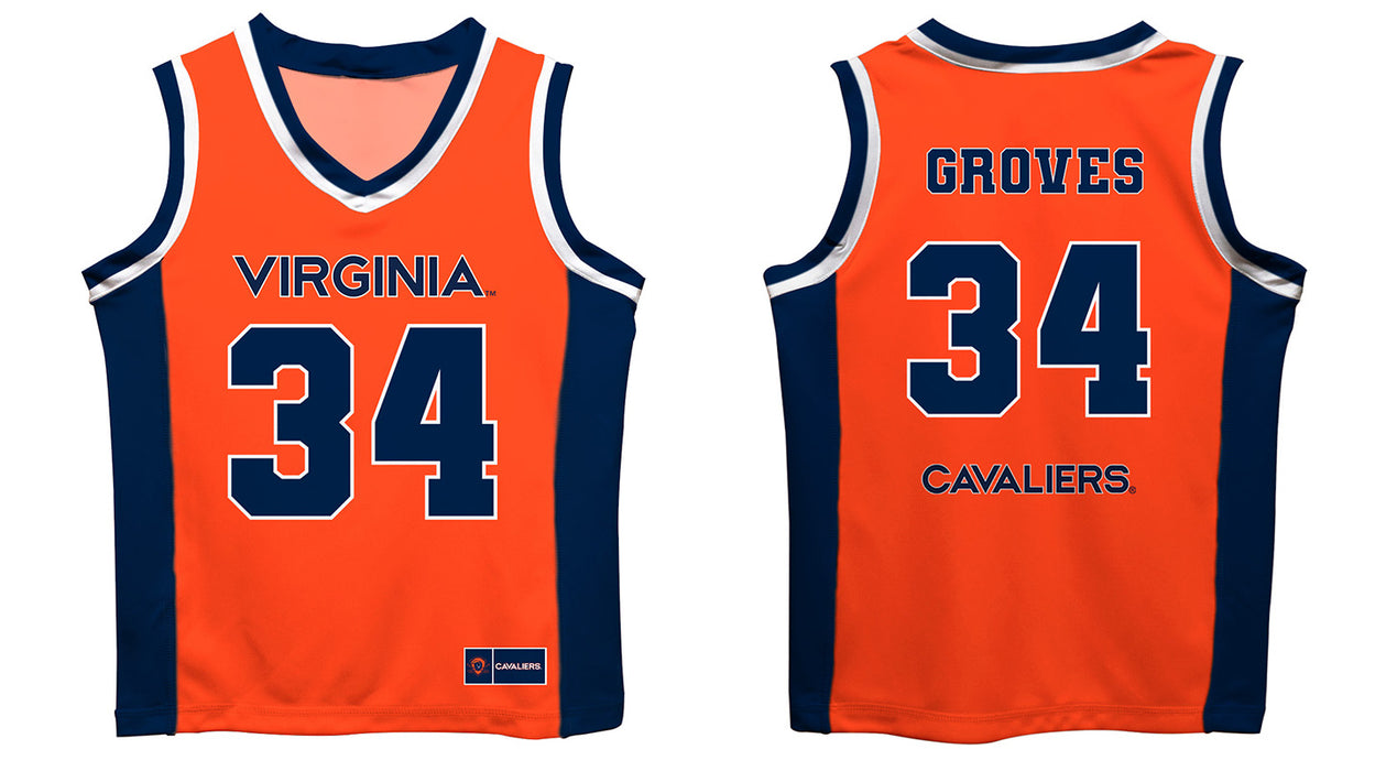 Virginia Cavaliers UVA Vive La Fete Jacob Groves Game Day Orange Boys Basketball Jersey