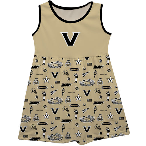 Vanderbilt University Commodores Sleeveless Tank Dress Girls Gold Repeat Print Hand Sketched Vive La Fete Impressions