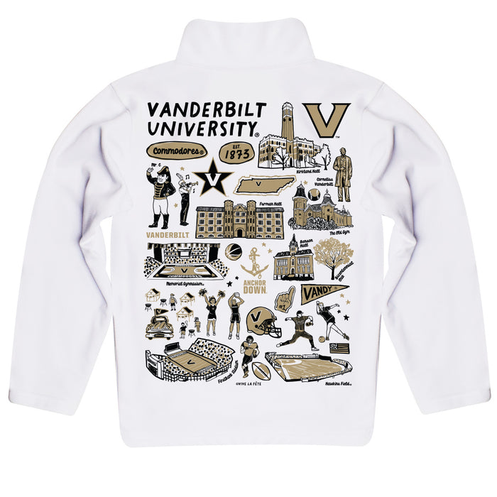 Vanderbilt University Commodores Hand Sketched Vive La Fete Impressions Artwork White Boys Quarter Zip Pullover V1