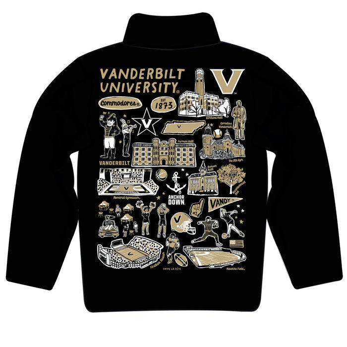 Vanderbilt University Commodores Hand Sketched Vive La Fete Impressions Artwork Black Boys Quarter Zip Pullover V1