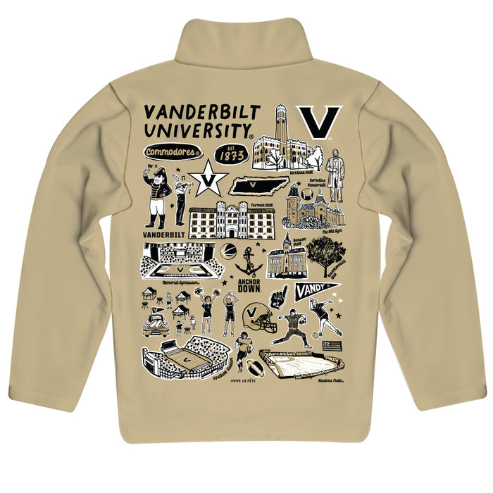 Vanderbilt University Commodores Hand Sketched Vive La Fete Impressions Artwork Gold Boys Quarter Zip Pullover V1