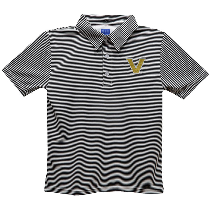 Vanderbilt University Commodores Embroidered Black Stripes Short Sleeve Polo Box Shirt