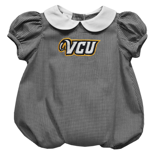 VCU Rams Virginia Commonwealth University Embroidered Black Gingham Girls Baby Bubble Short Sleeve