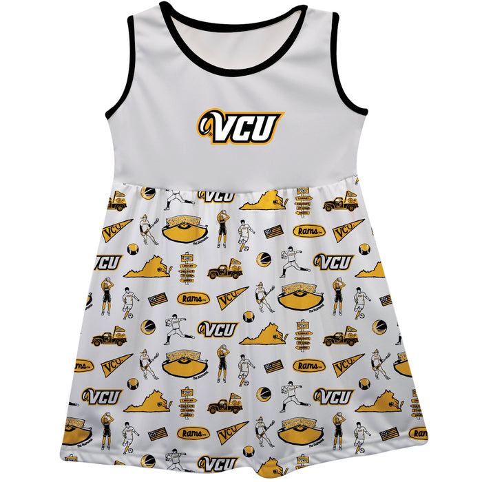 VCU Rams Virginia Commonwealth Sleeveless Tank Dress Girls White Repeat Print Hand Sketched Vive La Fete Impressions