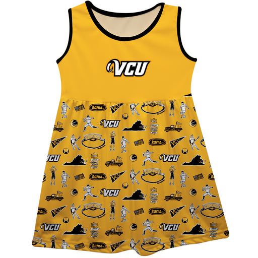 VCU Rams Virginia Commonwealth Sleeveless Tank Dress Girls Gold Repeat Print Hand Sketched Vive La Fete Impressions