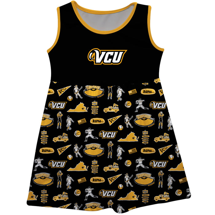 VCU Rams Virginia Commonwealth Sleeveless Tank Dress Girls Black Repeat Print Hand Sketched Vive La Fete Impressions