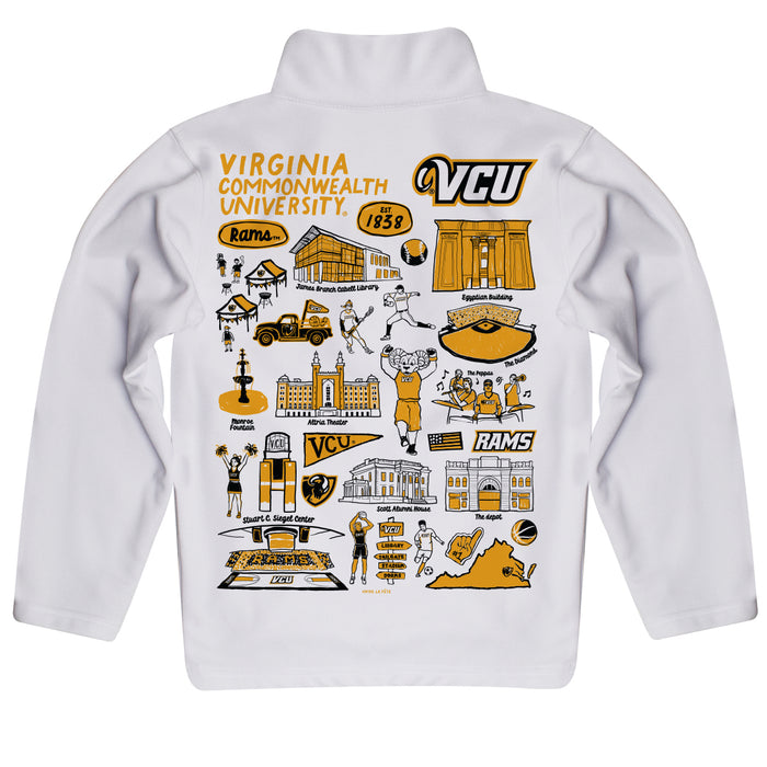 VCU Rams Virginia Commonwealth University Hand Sketched Vive La Fete Impressions Artwork  White Boys Quarter Zip Pullover V1