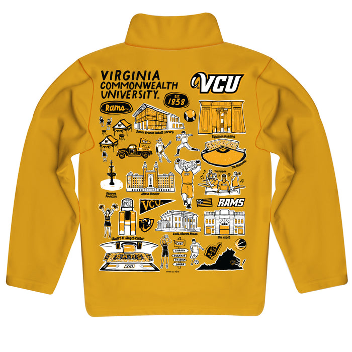 VCU Rams Virginia Commonwealth University Hand Sketched Vive La Fete Impressions Artwork  Gold Boys Quarter Zip Pullover V1