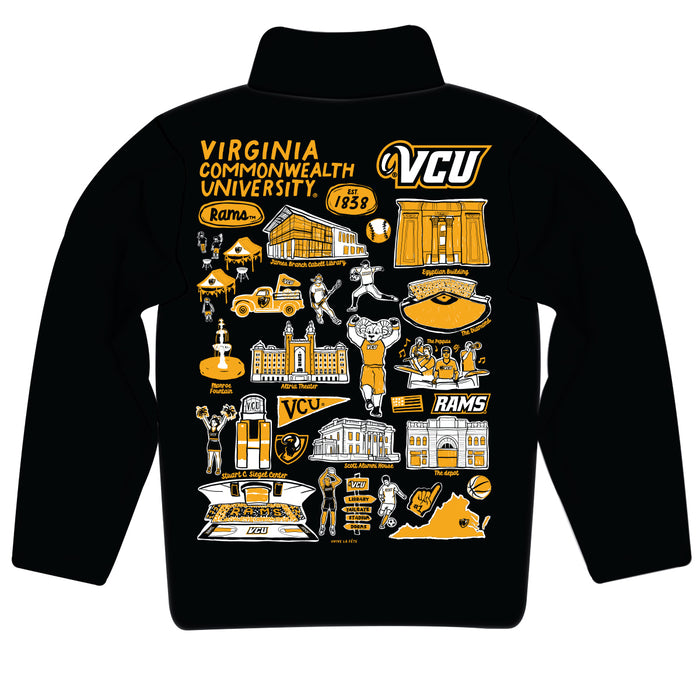 VCU Rams Virginia Commonwealth University Hand Sketched Vive La Fete Impressions Artwork  Black Boys Quarter Zip Pullover V1