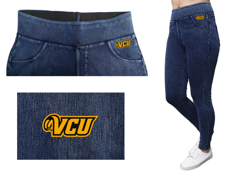 VCU Rams Virginia Commonwealth University Vive La Fete Game Day Collegiate Logo on Fake Pocket Women Gold Jeggings