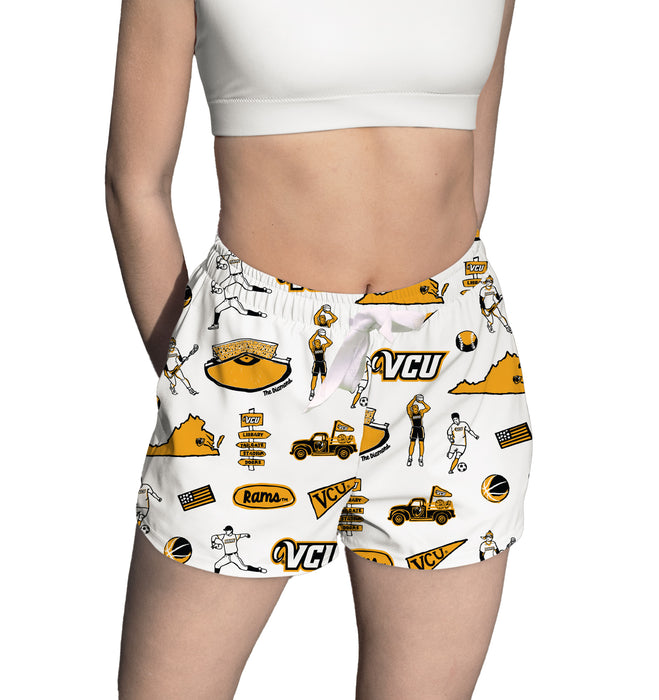 VCU Rams Virginia Commonwealth University Repeat Print Hand Sketched Vive La Fete Impressions Artwork Womens White Loung